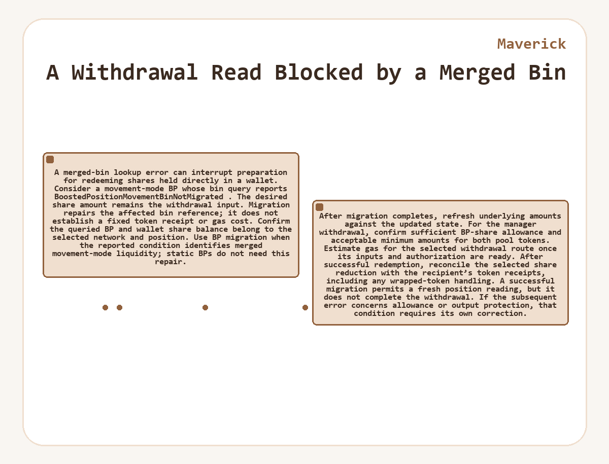 Maverick: A Withdrawal Read Blocked by a Merged Bin